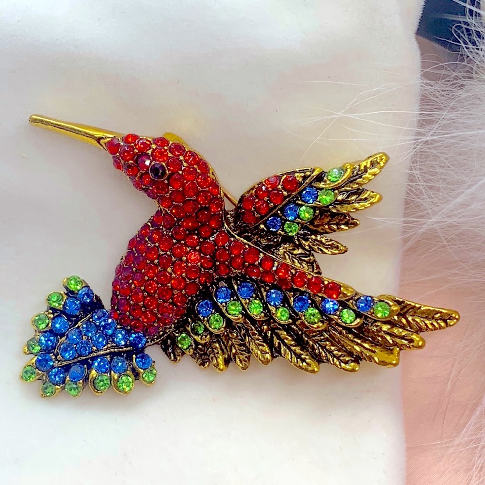 Rhinestone Red  Honeybird Bird Brooch